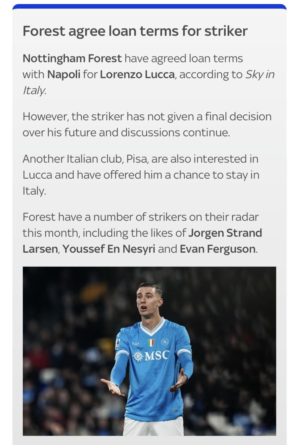 Napoli Agree to Loan