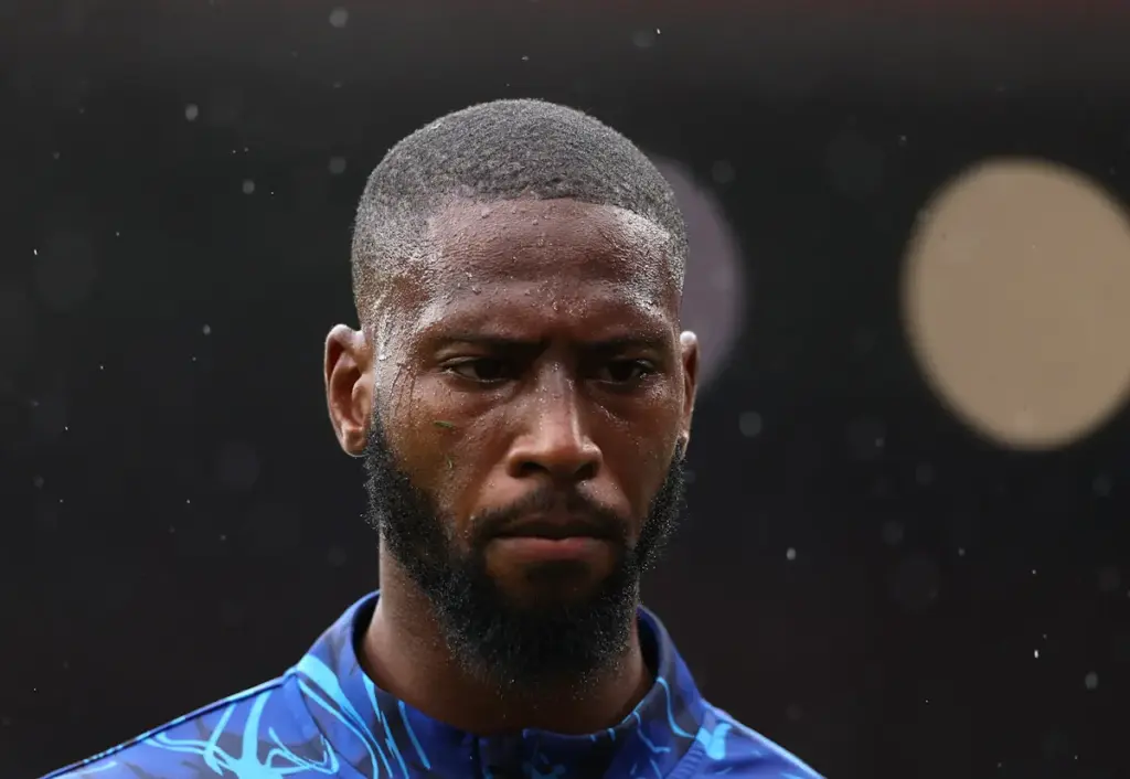 Beto looks on as he warms up before an Everton match