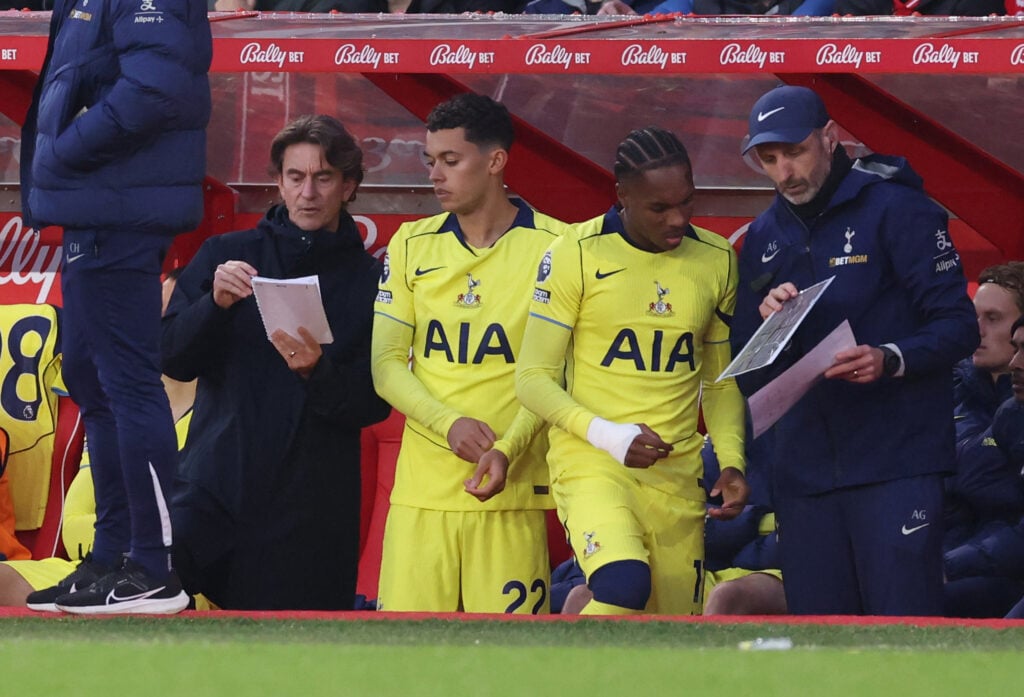 Brennan Johnson waits to enter the action for Tottenham against Nottingham Forest