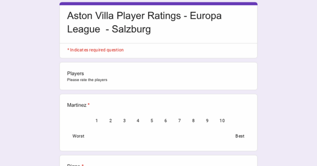 Player Ratings Survey - Europa League - Salzburg