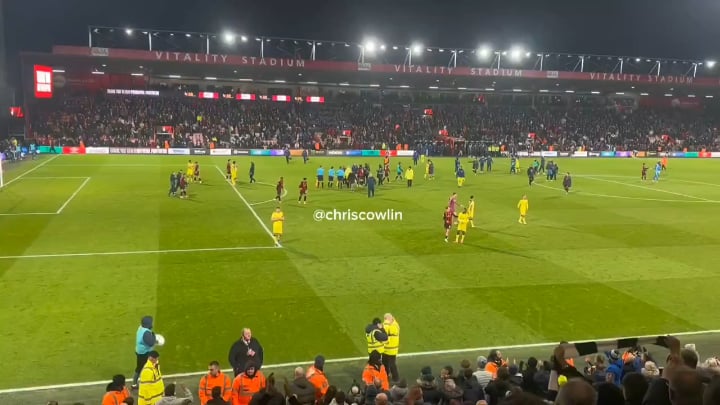 Full clip of VDV, Porro and Palhinha confronting the away fans plus Thomas Frank getting booed