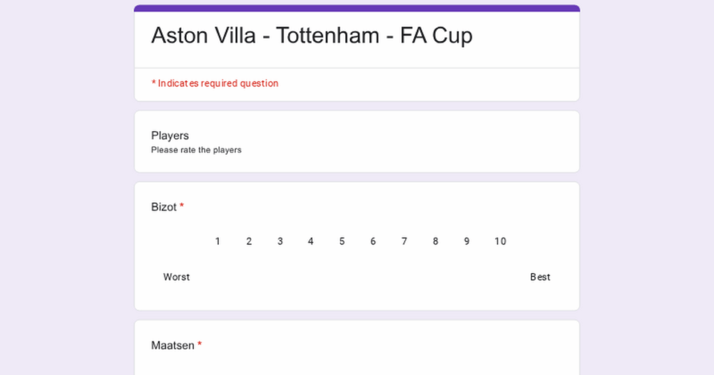 Player Ratings Survey - FA Cup - Tottenham