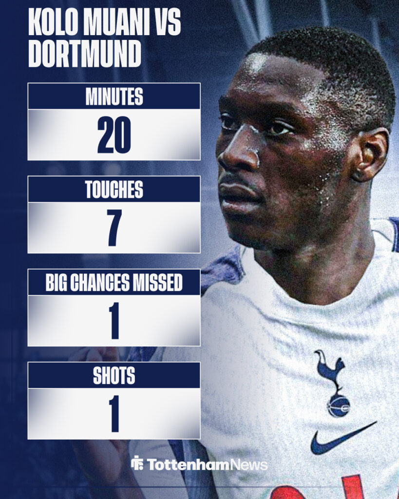 Randal Kolo Muani's stats for Tottenham vs Dortmund.