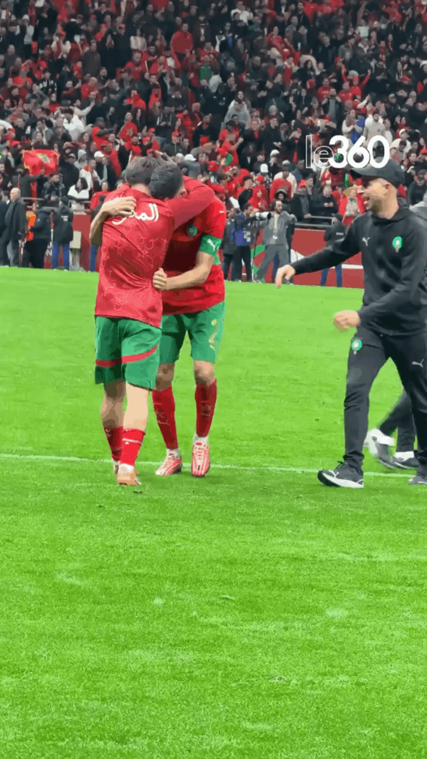 Brahim Diaz and Achraf Hakimi share an emotional moment after reaching the AFCON final