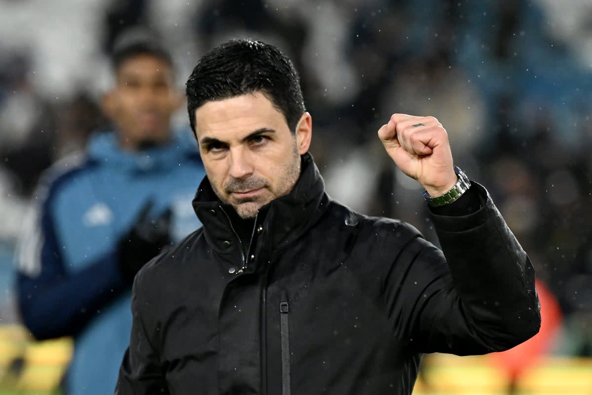 Blip over: Mikel Arteta’s Arsenal side got their title bid back on track by thrashing Leeds (Arsenal FC via Getty Images)