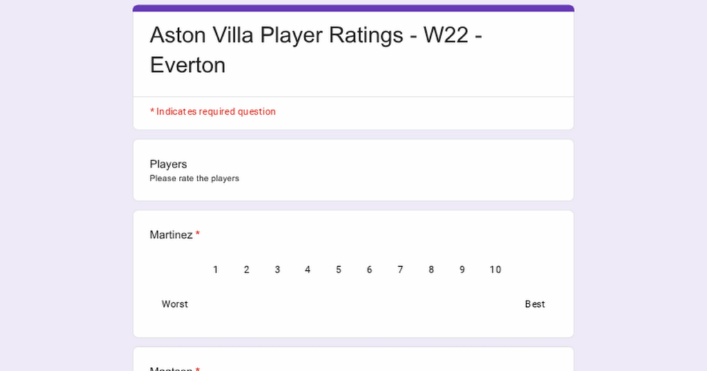 Player Ratings Survey - W22 - Everton