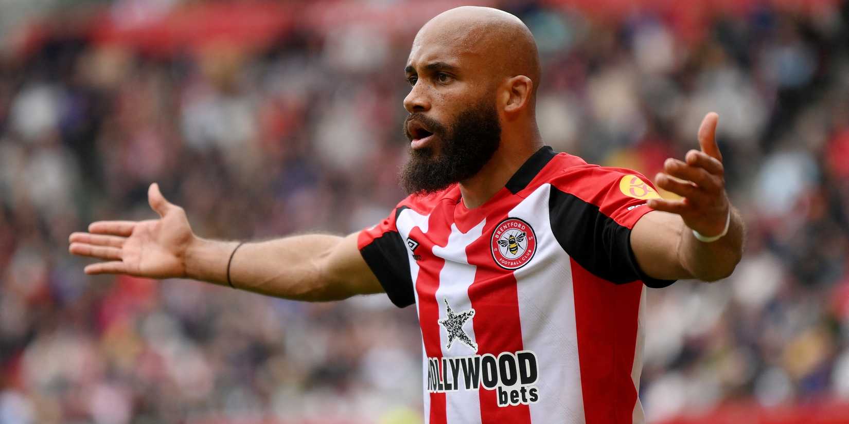 Brentford's Bryan Mbeumo reacts