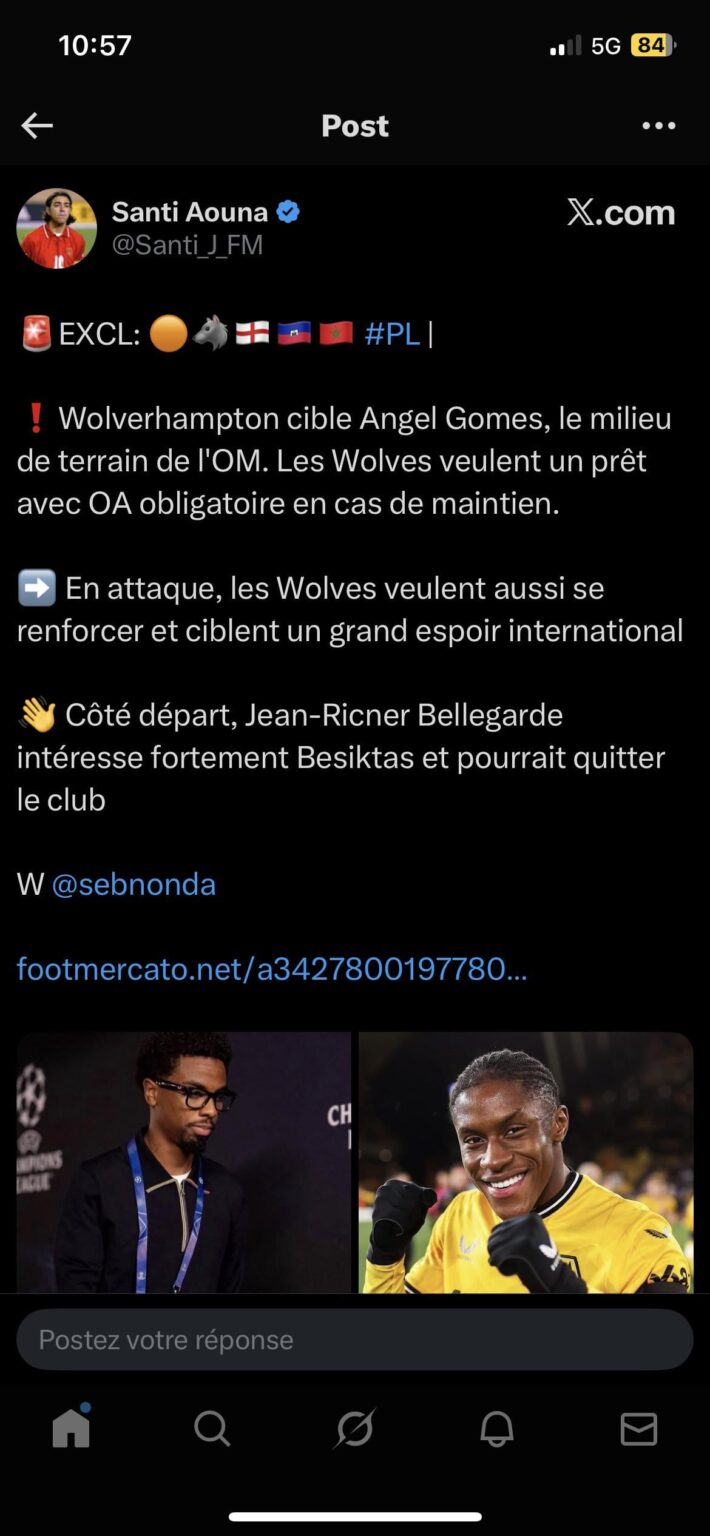 Wolves are targeting Angel Gomes from Olympique de Marseille.