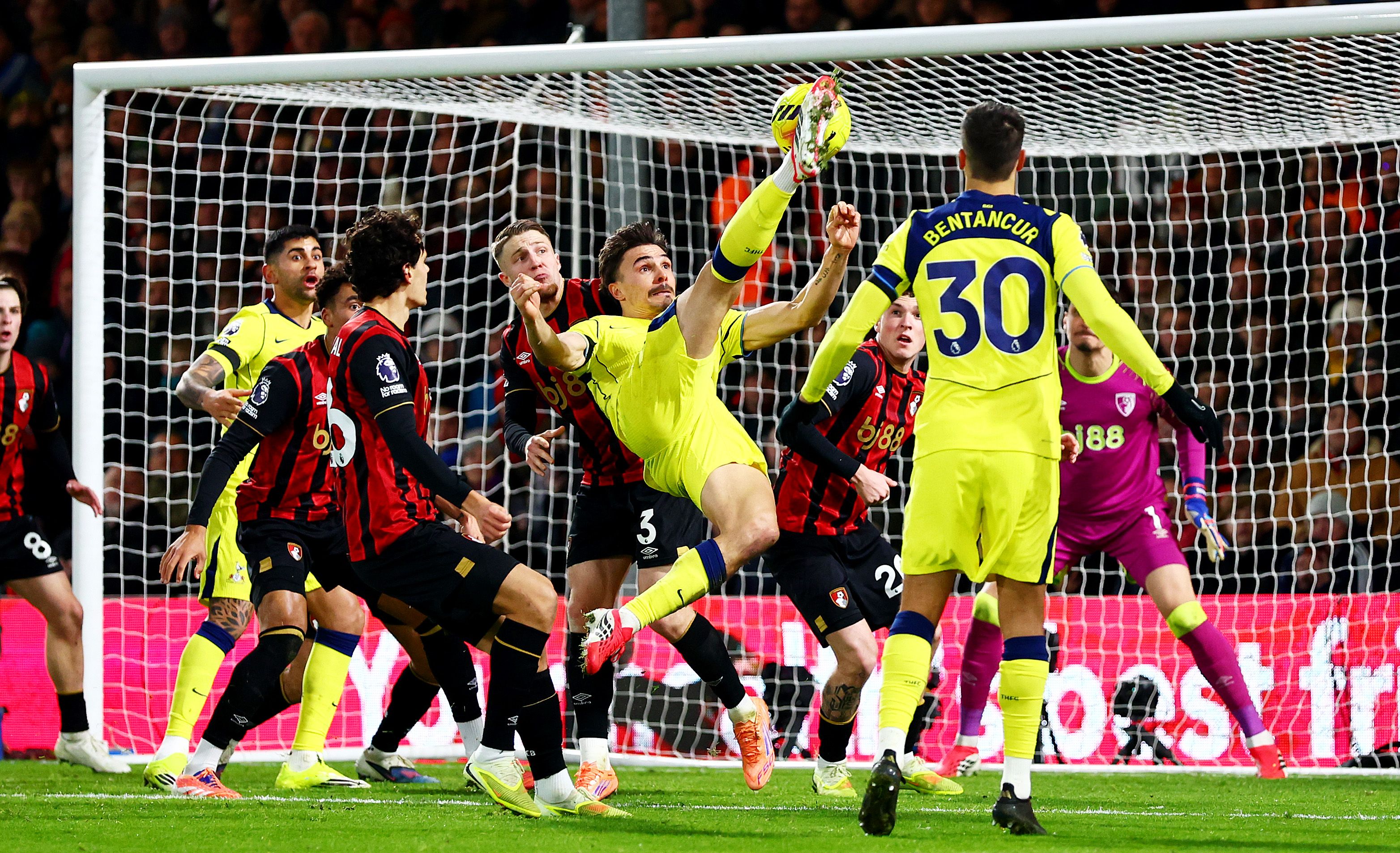 Joao Palhinha of Tottenham Hotspur scores a goal to make the score 2-2.