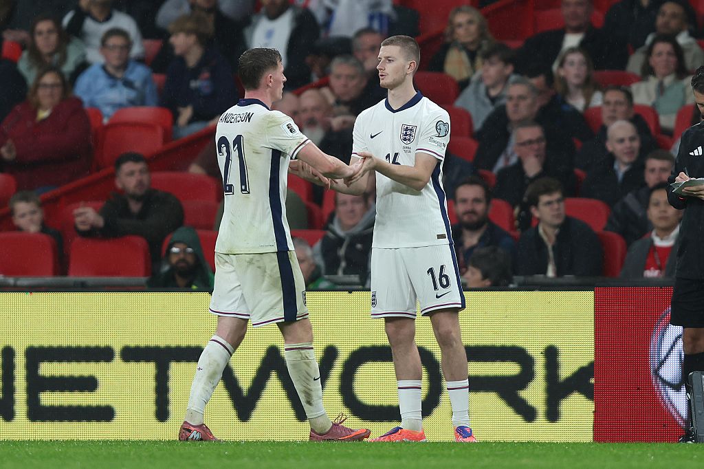 Adam Wharton as an England substitute for Elliot Anderson in 2025