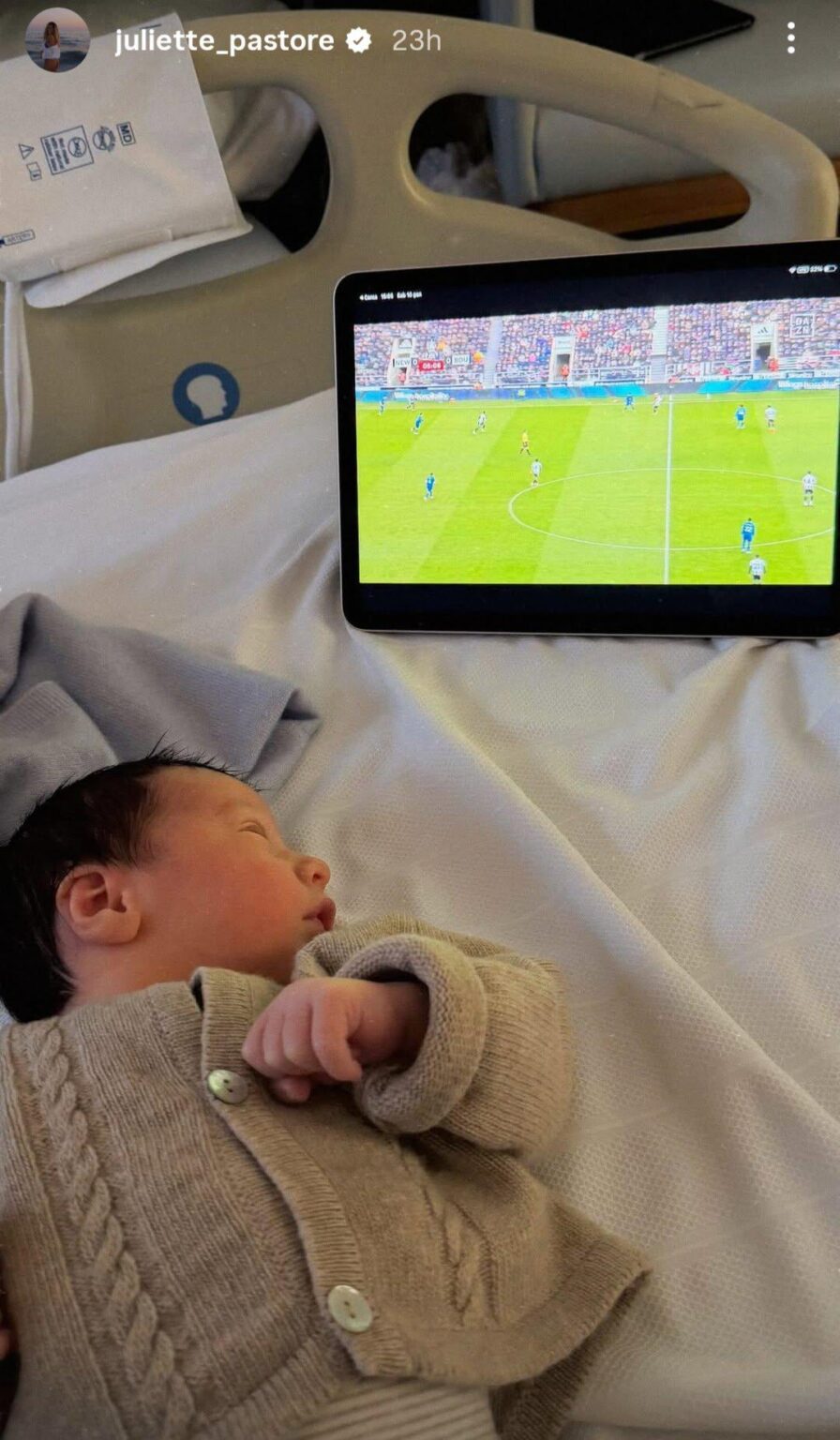 Tonali's wife Juliette and their son watching on as dad bossed it against Bournemouth!