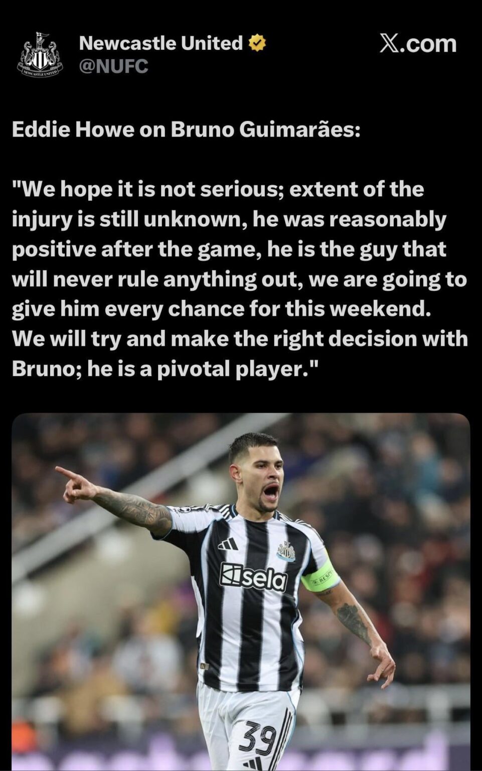 Eddie Howe on Bruno Guimarães