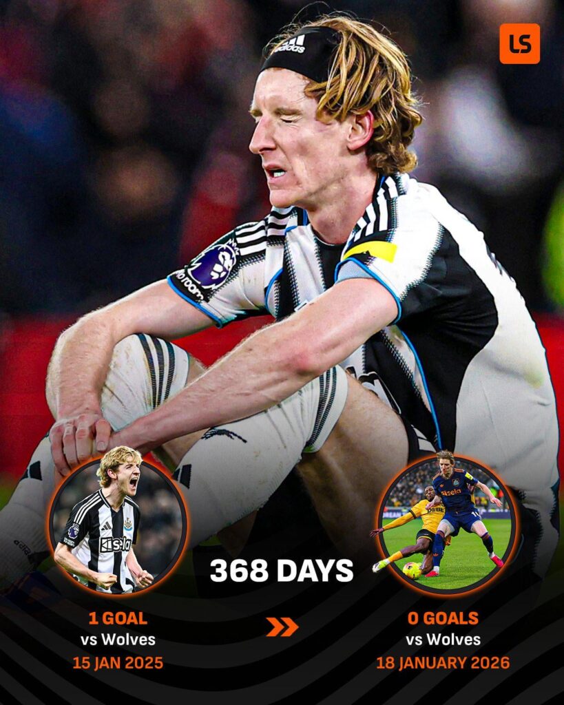 It's been over a year since Anthony Gordon scored a league goal from open play (Live Score)