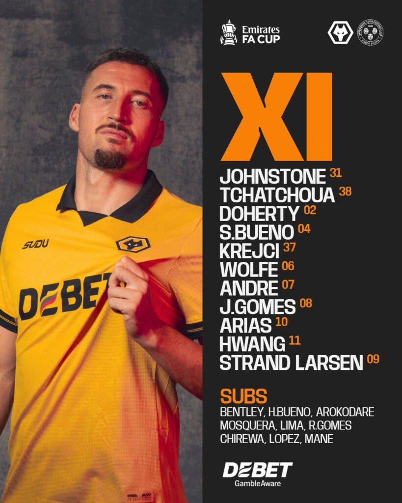 Lineup for the FA Cup game vs Shrewsbury