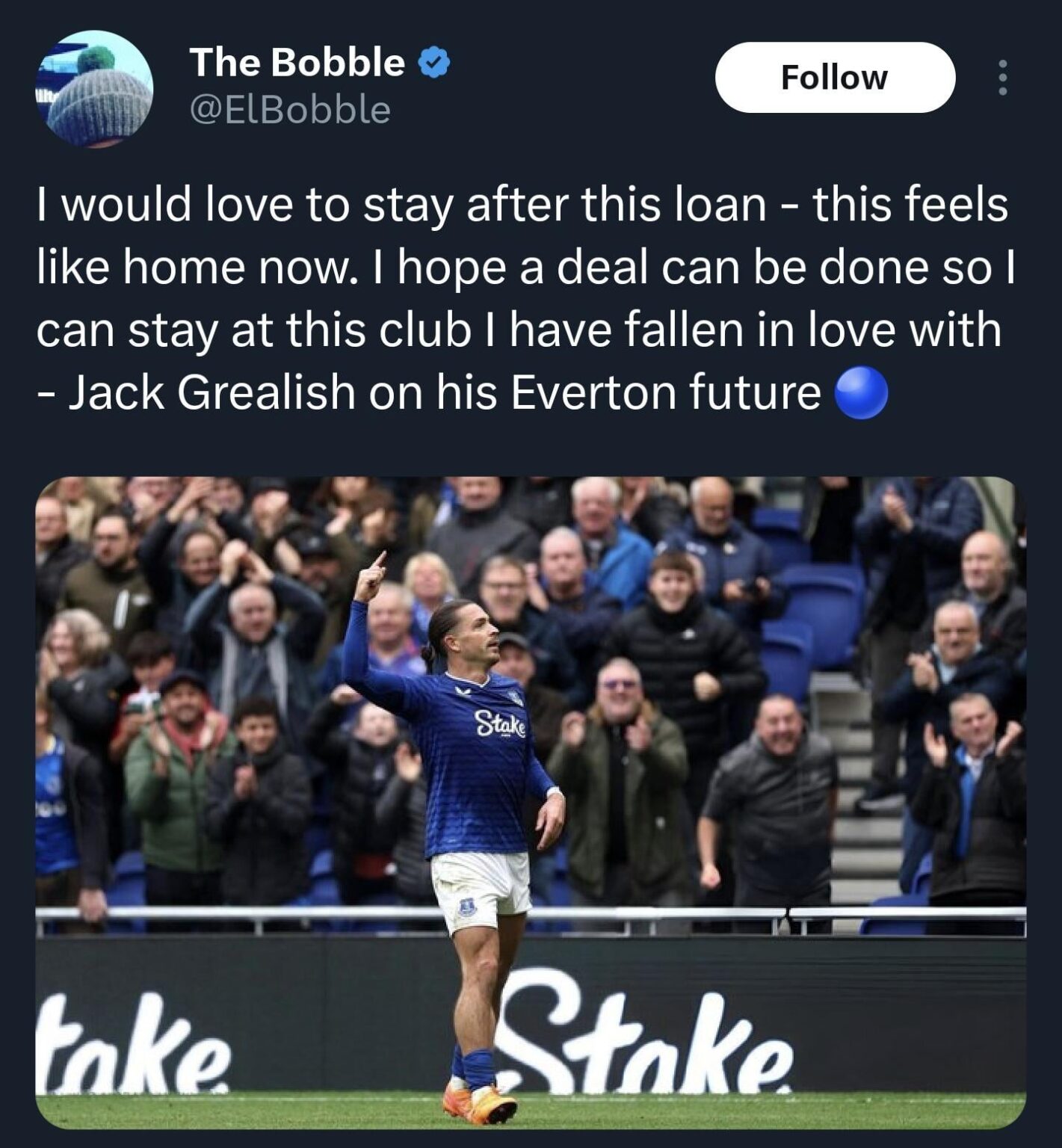 The Bobble: "I would love to stay after this loan - this feels like home now. I hope a deal can be done so I can stay at this club I have fallen in love with - Jack Grealish on his Everton future"