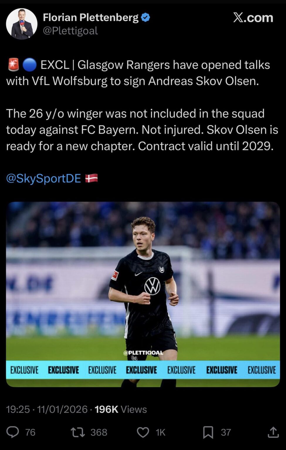 [Florian Plettenberg] Rangers are back in for Skov Olsen