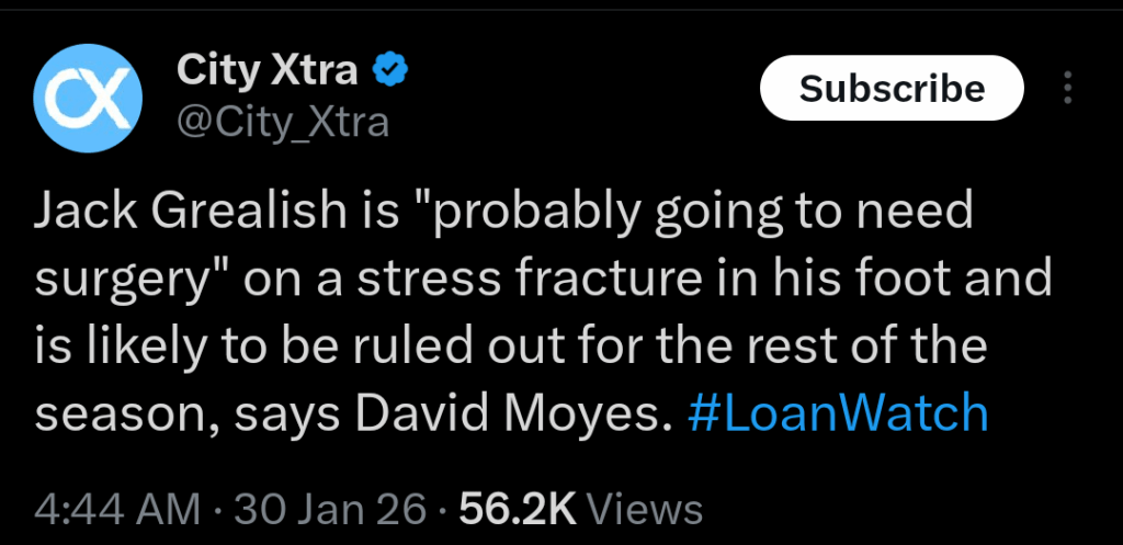 Jack Grealish's season with Everton is over