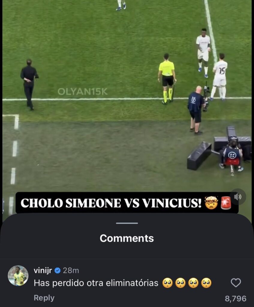 Vini Jr. to Simeone on IG: “He has lost another qualifier match.”