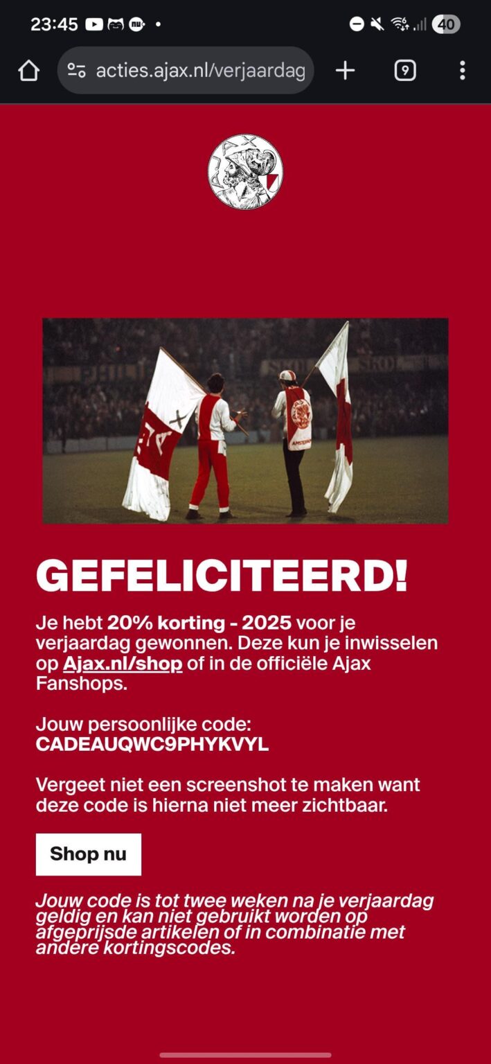 Verjaardagscode 20%