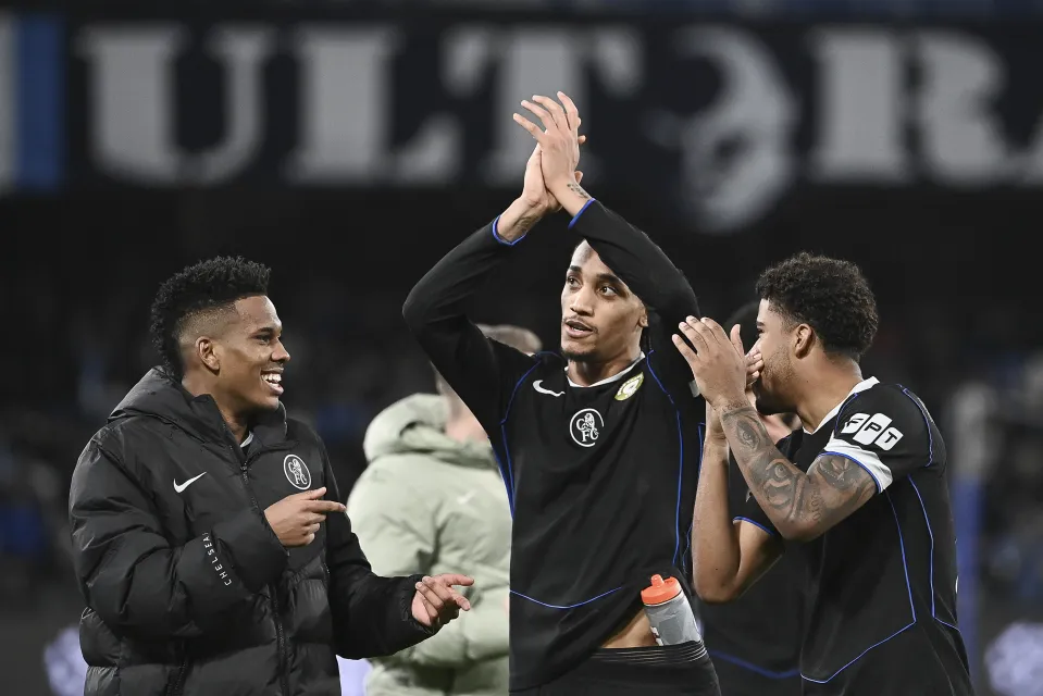 Joao Pedro, of Chelsea, greets supporters at the end of the League phase UEFA Champions League football match between Napoli and Chelsea at the Diego Armando Maradona Stadium in Naples, Italy, on January 28, 2026. Chelsea defeated Napoli 3-2