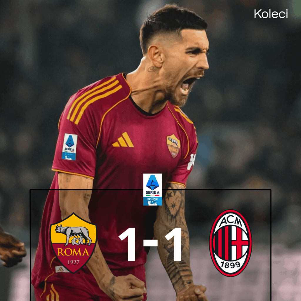 😮‍💨 The direct clash between Roma and Milan ends in a draw.