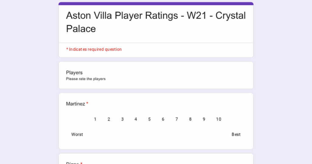 Player ratings survey - w21 - crystal palace
