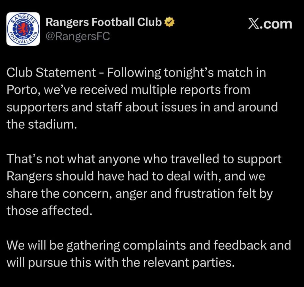 Club statement on the treatment of the away fans last night