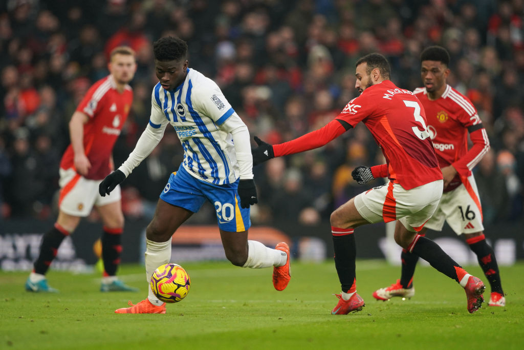 Carlos Baleba in action for Brighton against Manchester United