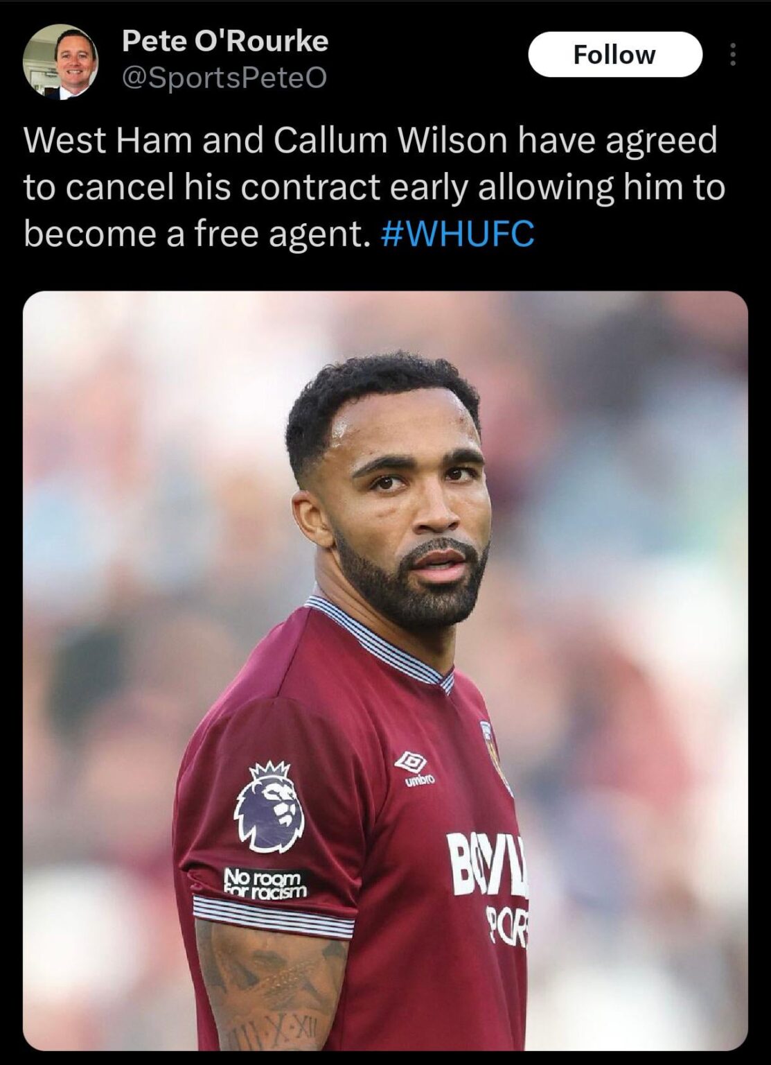 [Pete O'Rourke] Wilson contract terminated