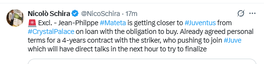 Mateta is getting closer to Juve. Reportedly first offer was 2mil loan + 28 obligation if Juve qualifies for the Europa league