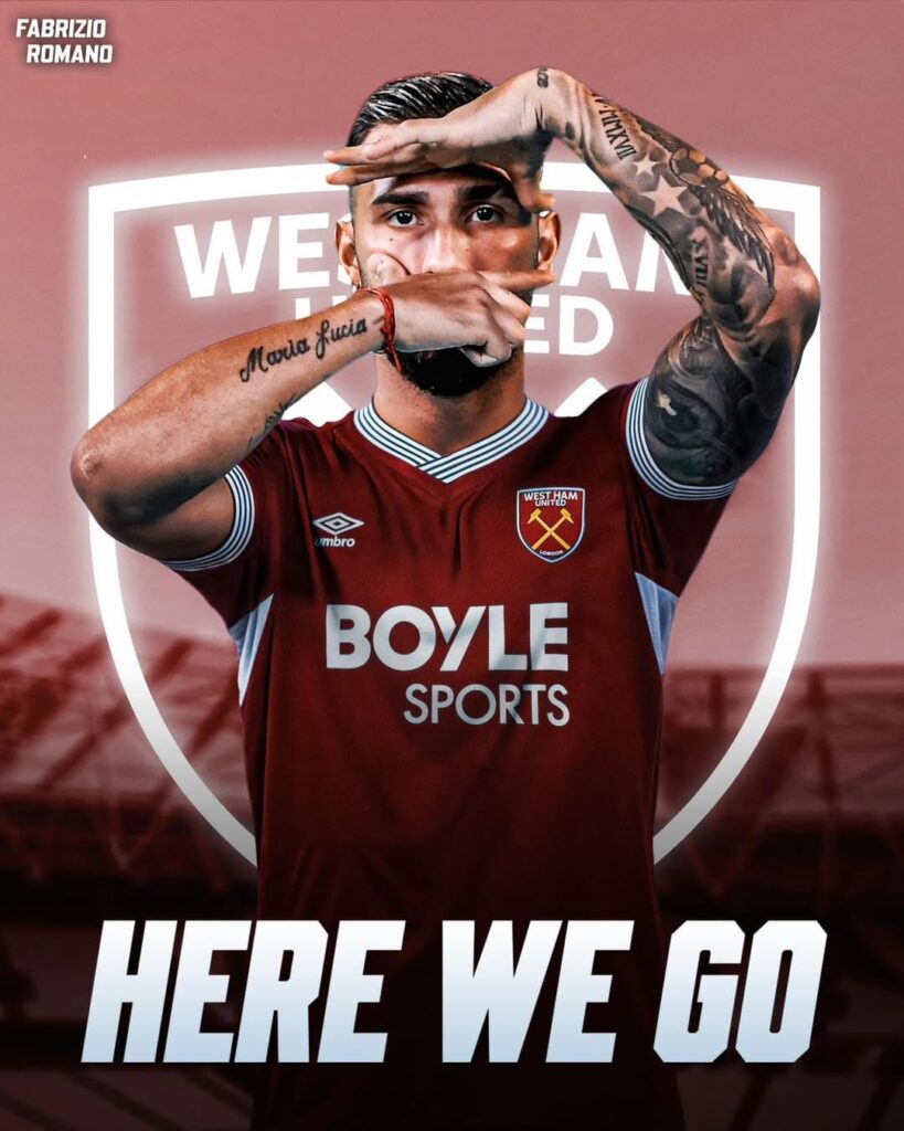 [Fabrizio Romano] Taty Castellanos to West Ham, here we go! Deal agreed for €29m from Lazio. Agreement in place also over long term deal for the Argentinian striker. West Ham sign both Castellanos and Pablo (from Gil Vicente) upfront.