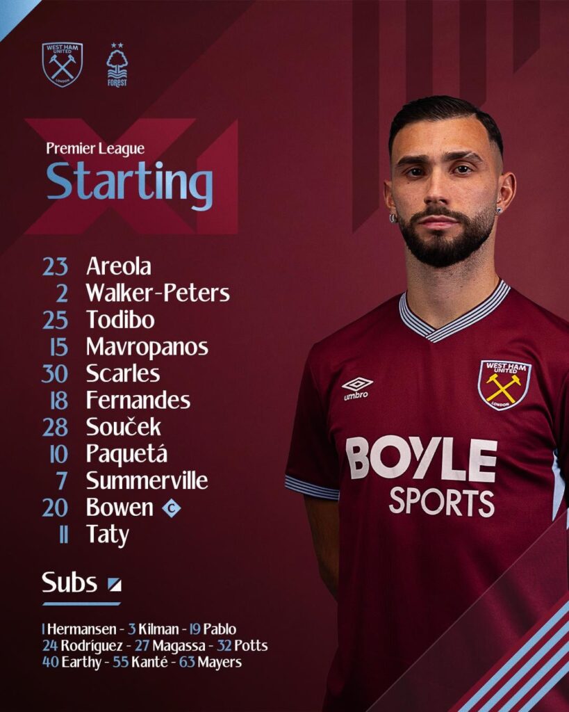 Line up for tonight - Soucek, Paqueta and Taty start