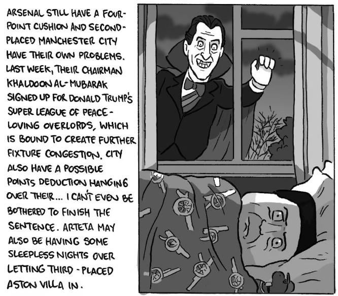 Unai Emery - The Vampire! Funny Villa content in David Squires' weekly cartoon.