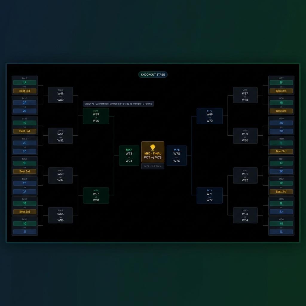 World Cup 2026 bracket visualization - see any team's knockout path
