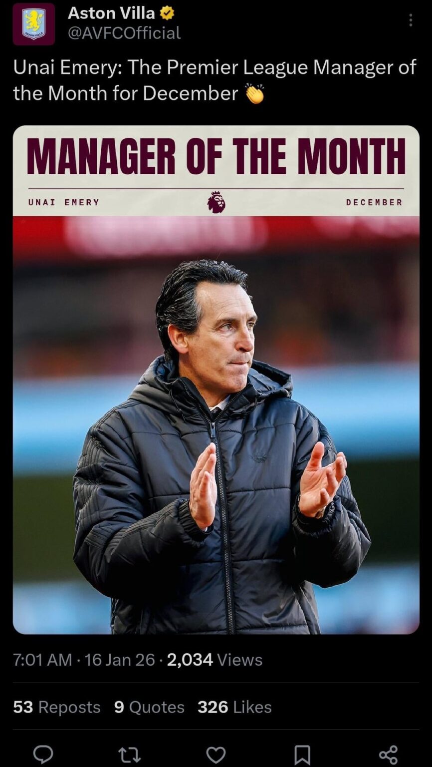 The Boss wins PL Manager of the Month !