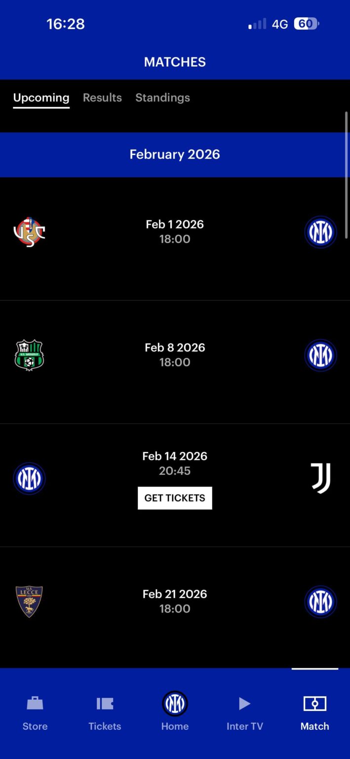Inter-Rube official for Saturday, 14th of February at 20:45 CET