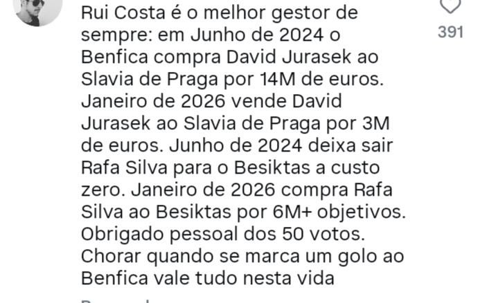 Tudo dito em relação ao Benfica atual