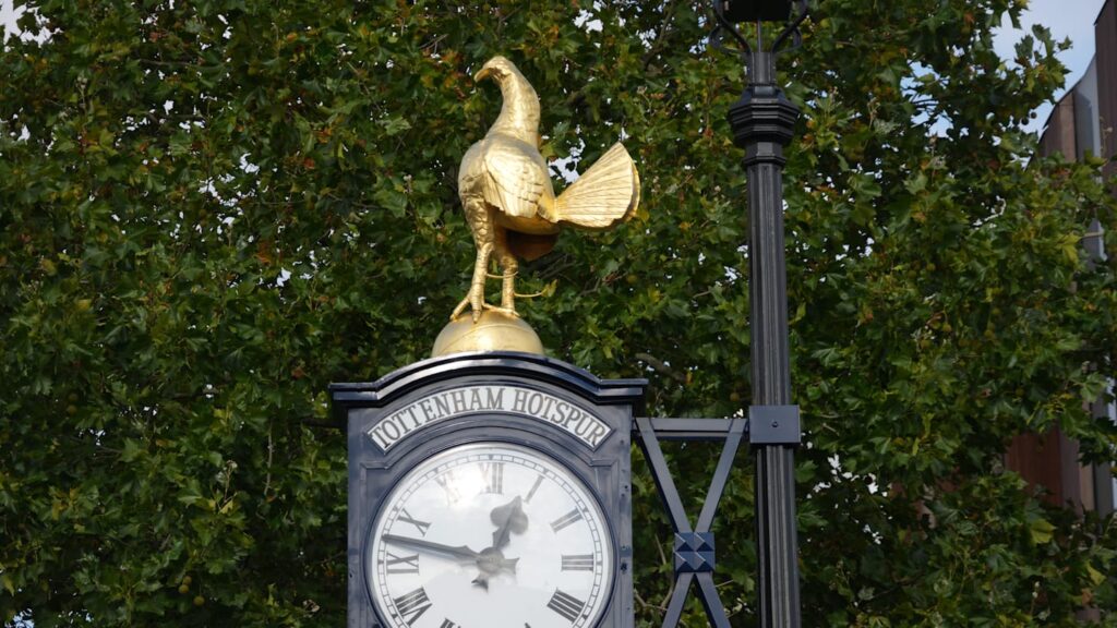 Oct 11, 2025; London, United Kingdom; The Cockerel Clock at Tottenham Hotspur Stadium, the site of the 2025 NFL London Games between the Minnesota Vikings and the Cleveland Browns and the Denver Broncos and the New York Jets. Mandatory Credit: Kirby Lee-Imagn Images