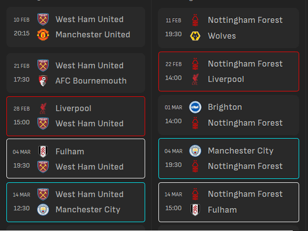 Over the next 5 fixtures, we will share 3 opponents with Forest