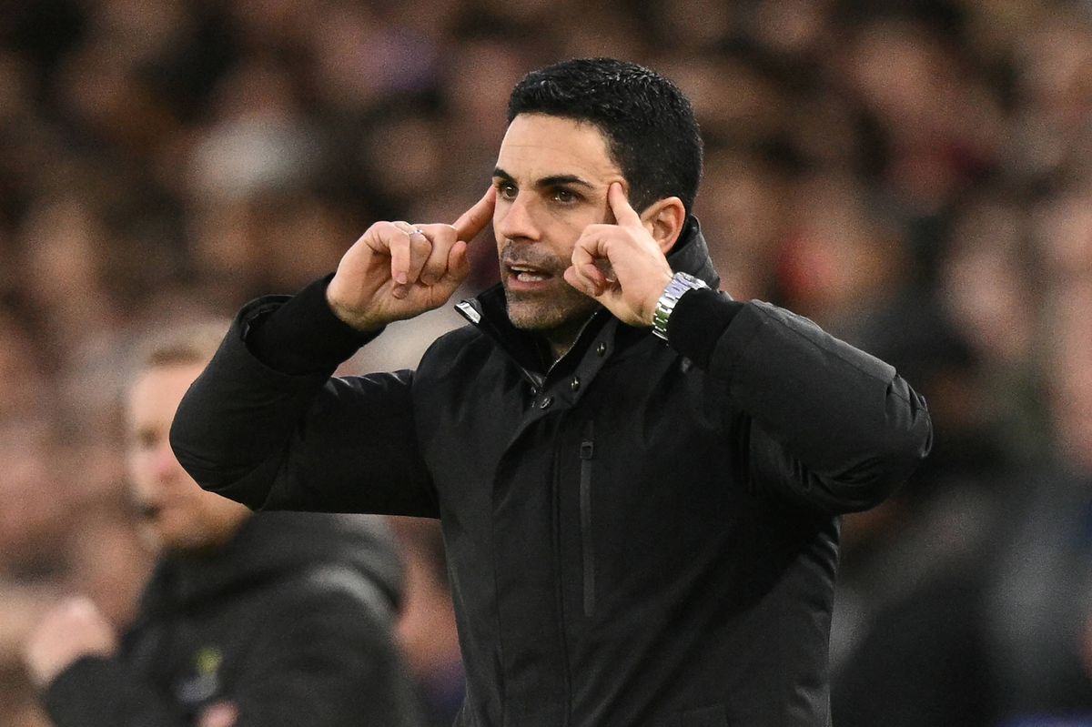 Arsenal's Spanish manager Mikel Arteta gestures on the touchline during the English Premier League football match between Leeds United and Arsenal at Elland Road in Leeds, northern England on January 31, 2026. (Photo by Oli SCARFF / AFP via Getty Images) / RESTRICTED TO EDITORIAL USE. No use with unauthorized audio, video, data, fixture lists, club/league logos or 'live' services. Online in-match use limited to 120 images. An additional 40 images may be used in extra time. No video emulation. Social media in-match use limited to 120 images. An additional 40 images may be used in extra time. No use in betting publications, games or single club/league/player publications. /