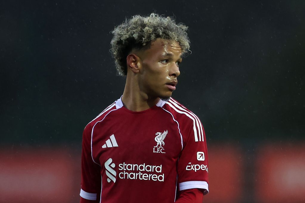 Trent Kone-Doherty of Liverpool looks on during the UEFA Youth League 2025/26 League Phase MD5 match between Liverpool FC and PSV Eindhoven at Liverpool FC Academy on November 26, 2025 in Kirkby, England
