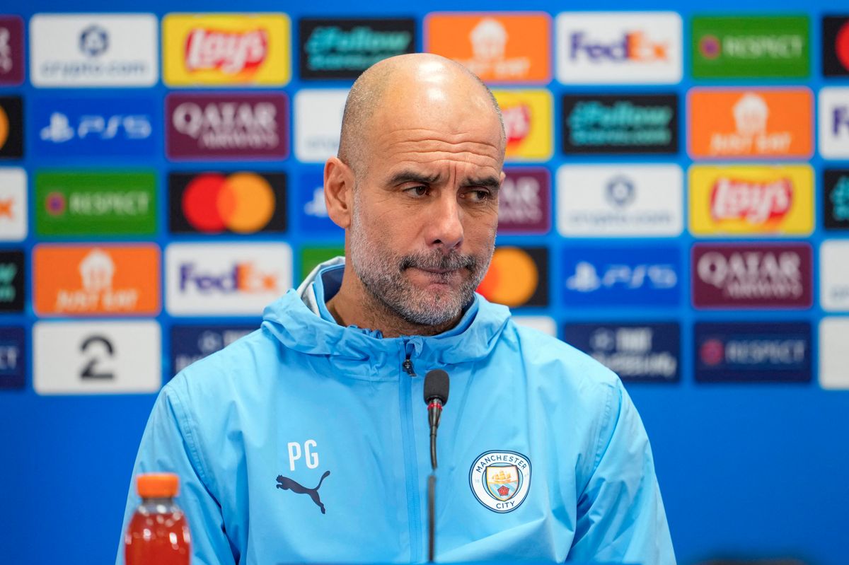 Manchester City's Pep Guardiola attends a press conference in Bodoe, Norway, on January 19, 2026, on the eve of their UEFA Champions League football match against Bodoe/Glimt