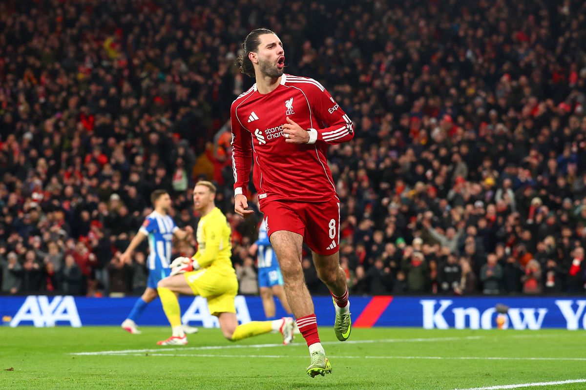 Dominik Szoboszlai celebrates scoring against Brighton