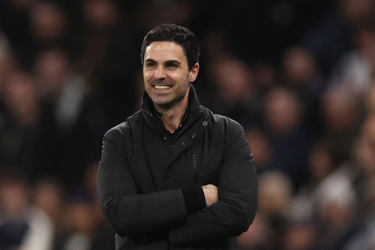 LONDON, ENGLAND - FEBRUARY 22: Mikel Arteta manager / head coach of Arsenal is all smiles during the Premier League match between Tottenham Hotspur and Arsenal at Tottenham Hotspur Stadium on February 22, 2026 in London, England. (Photo by Catherine Ivill - AMA/Getty Images)