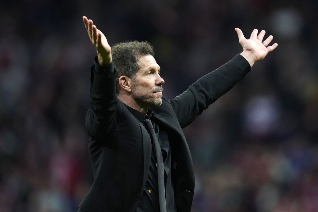 Diego Simeone of Atletico Madrid celebrates during the UEFA Champions League 2025/26 League Knockout Play-off Second Leg match between Atletico de Madrid and Club Brugge KV at Estadio Civitas Metropolitano on February 24, 2026 in Madrid, Spain