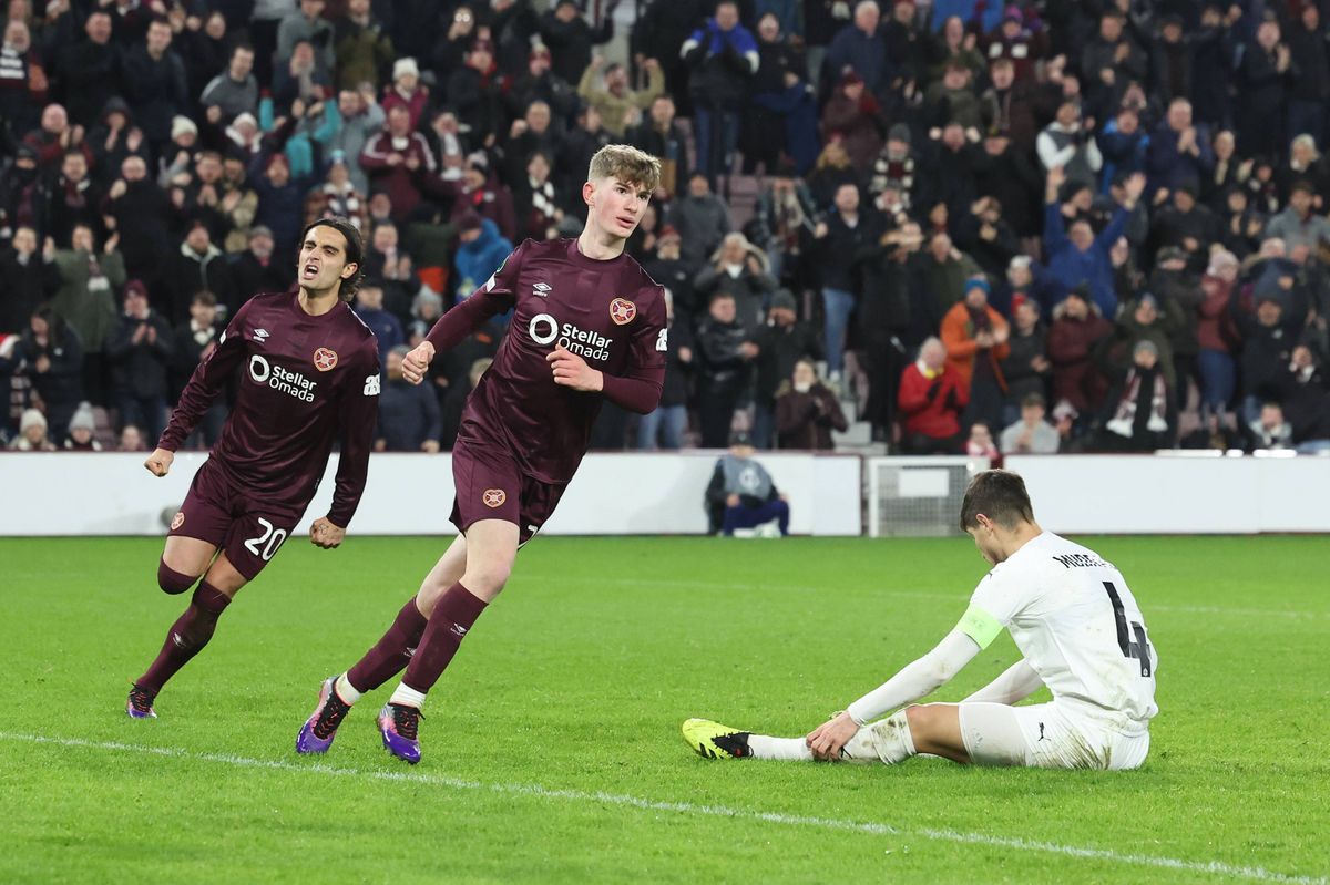 James Wilson celebrating a goal for Hearts