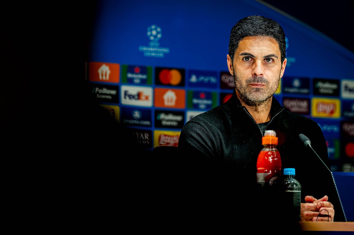 Arsenal trainer Mikel Arteta speaks during the press conference after the match PSV - Arsenal at the Philips Stadium for the UEFA Champions League - Round of 16 - 1st leg season 2024-2025 in Eindhoven, Netherlands, on March 4, 2025. (Photo by Marcel van Dorst / EYE4images/NurPhoto via Getty Images)