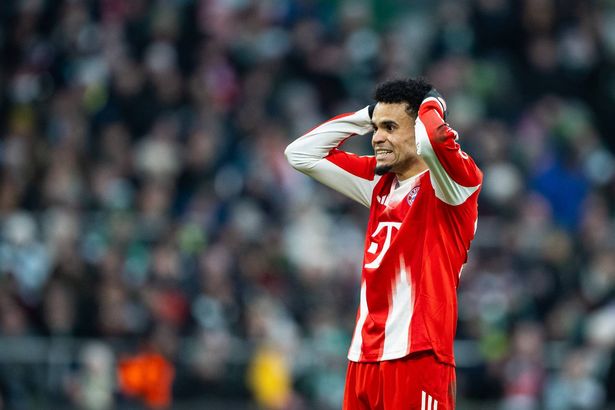 Luis Diaz of Munich reacts during the Bundesliga match between SV Werder Bremen and FC Bayern MÃ1⁄4nchen at Weserstadion on February 14, 2026
