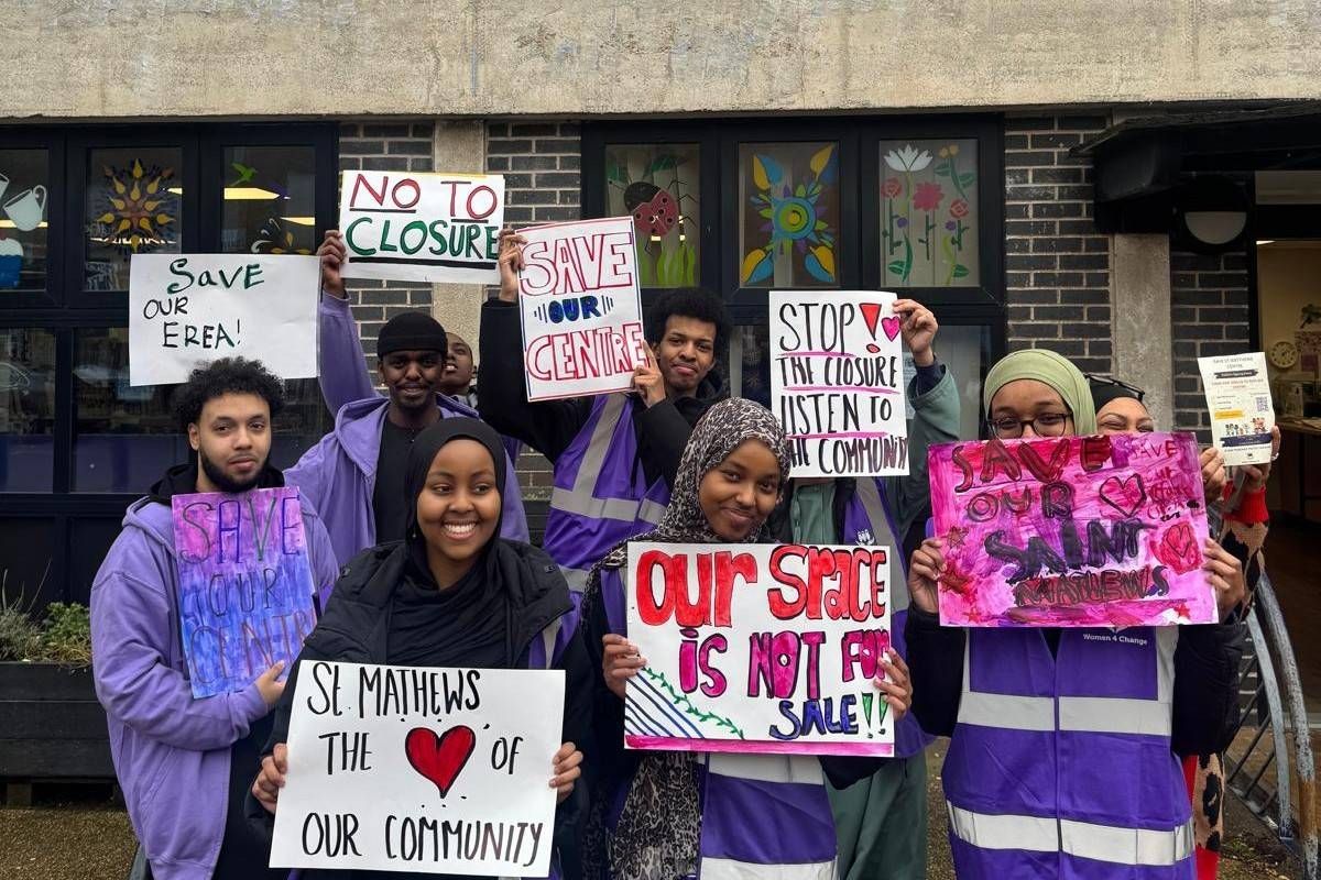Campaigners from Women 4 Change protest the closure of St Matthews Community Centre. Image via Farhiyo Abdi.