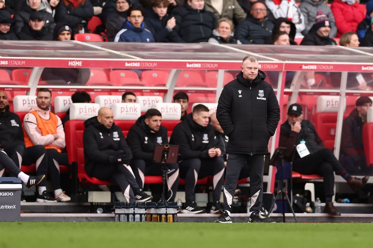 Mark Robins looks frustrated on the sidelines as Stoke City lose to Southampton.